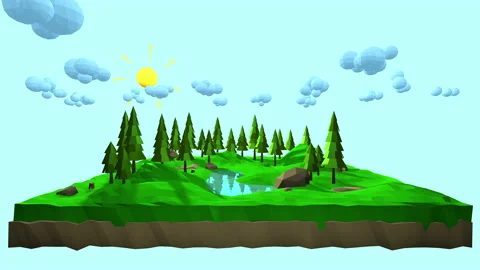 Animation landscape forest in mountainous terrain. Video stock 130797007