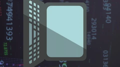 Animation of laptop icon and changing numbers over financial data processing Vídeos de archivo 313445249