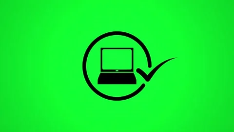Animation of laptop icon inside circle with check mark appearing on green s.. Stock Footage 346498131