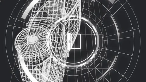Animation of laptop icon in loading circles and flowchart of icons over 3d model 스톡 동영상 312618379