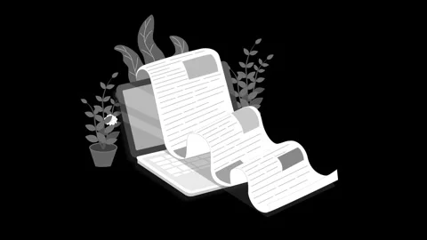 Animation of a laptop with long scroll of documents spilling out, Laptop wi.. Stock Footage 334762934