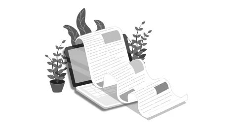 Animation of a laptop with long scroll of documents spilling out, Laptop wi.. Stock Footage 334762941