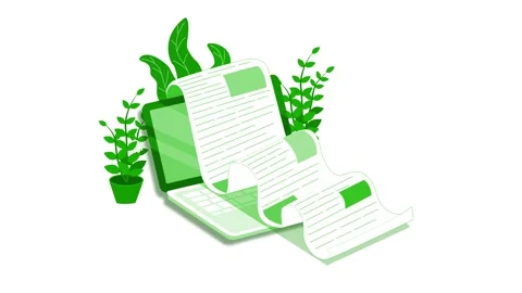 Animation of a laptop with long scroll of documents spilling out, Laptop wi.. Stock Footage 334762944