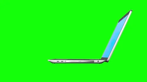 Animation laptop rotates 3d render looping on a green background Stock Footage 258992112