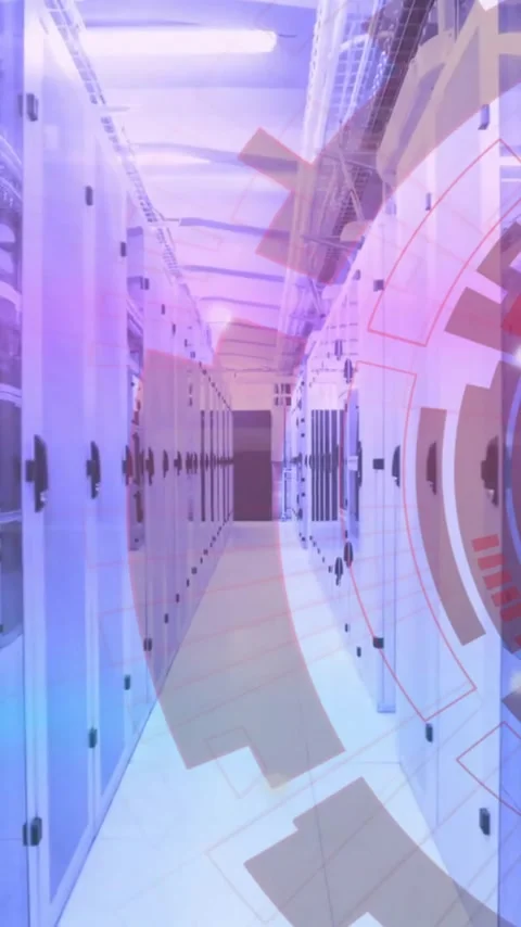 Animation of layers of blue and pink light and circular scanner processing data Stock Footage 320662781