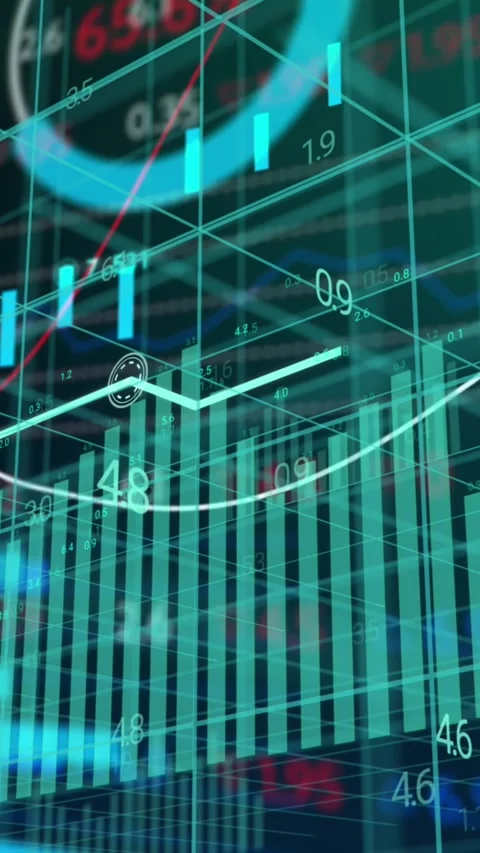 Animation of layers of graphs, charts and processing data over 3d grid Stock Footage 323923149