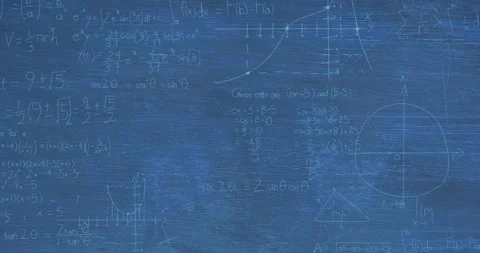 Animation of layers of mathematical formulae and equations over blue chalkboard Stock Footage 327278146