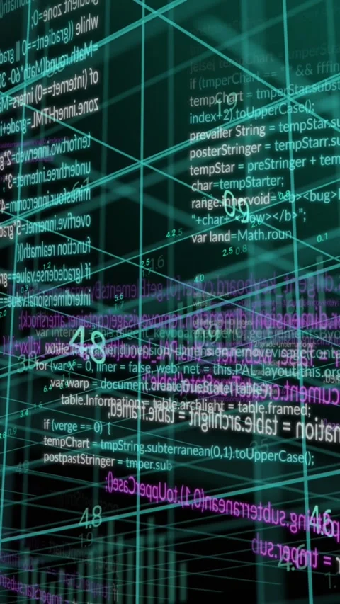 Animation of layers of pink, white and blue data processing over 3d grid on Stock Footage 323923154