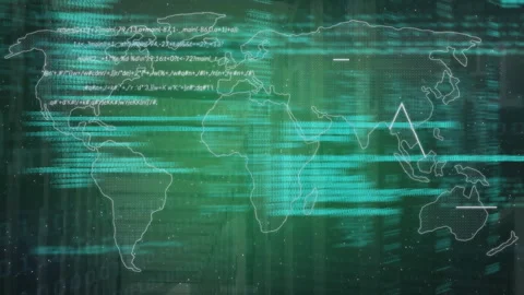 Animation of layers of processing data over world map on green background Stock Footage 260983292
