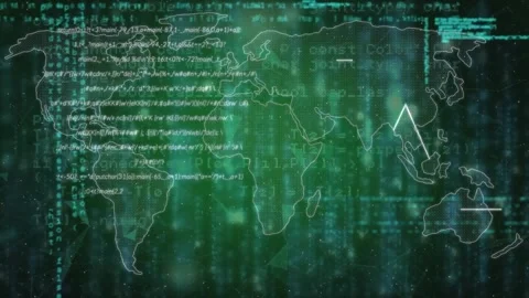 Animation of layers of processing data over world map on green background Stock Footage 326765061