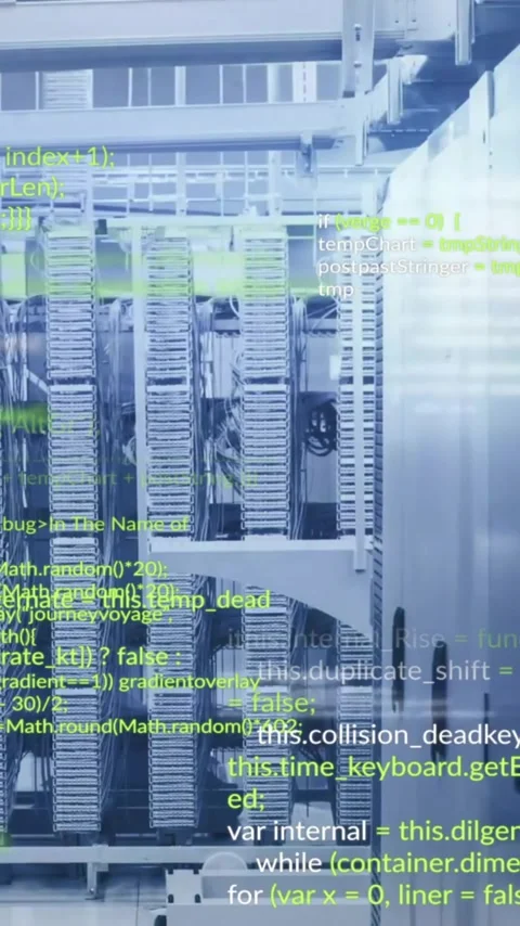 Animation of layers of yellow and white text data processing over server room Stock Footage 341927436