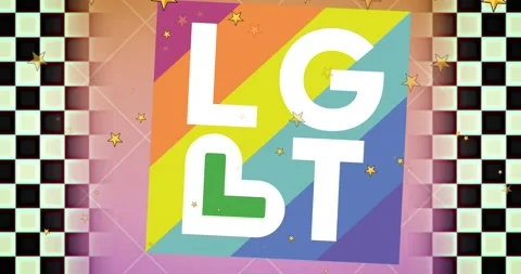 Animation of lbgt over rainbow square and checked background Video stock 202342082