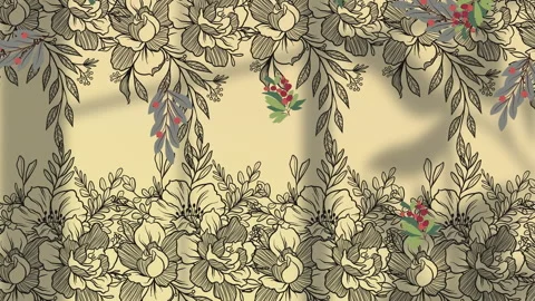 Animation of leaf pattern with flowers on yellow background Stock Footage 156394317