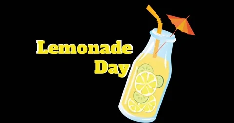 Animation of lemonade day text and lemonade icon over black background Stock Footage 328971692