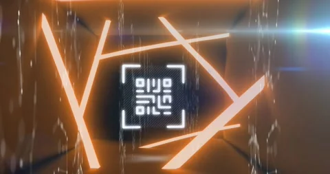 Animation of lens flare, connected dots forming geometric shapes and qr code in Stock Footage 328711910
