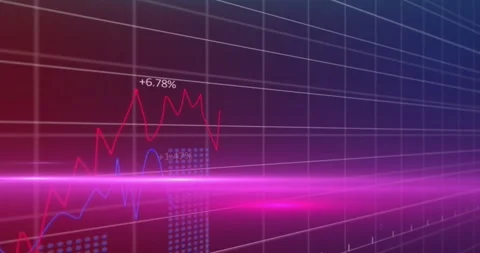 Animation of lens flares over grid pattern against multiple graphs with changing Stock Footage 330344649