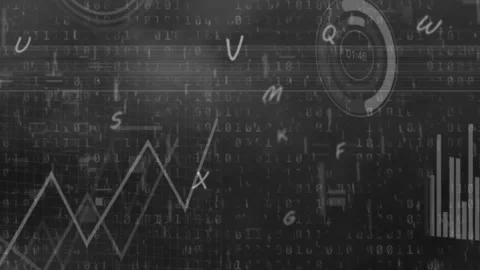 Animation of letters and data processing over binary coding Video stock 236960679