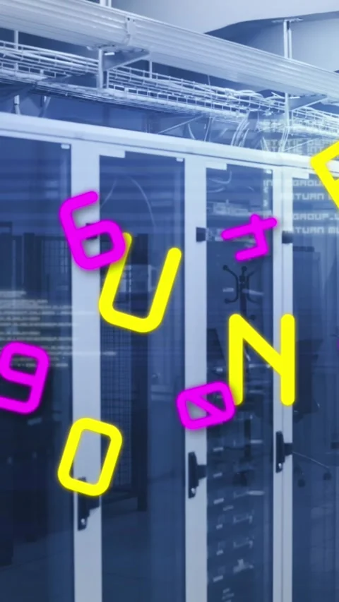 Animation of letters and data processing over computer servers Stock Footage 343738629