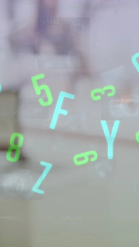 Animation of letters and numbers with data processing over office Stock Footage 344595397