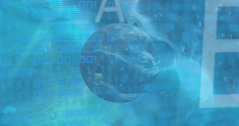 Animation of letters, numbers over binary codes against globalization on Stock Footage 246588849