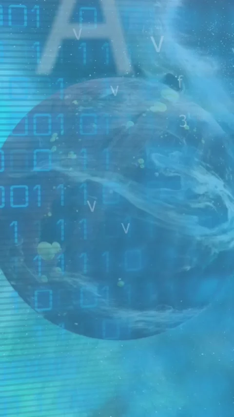 Animation of letters, numbers over binary codes against globalization on 스톡 동영상 344557527
