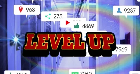 Animation of level up text and numbers g... | Stock Video | Pond5