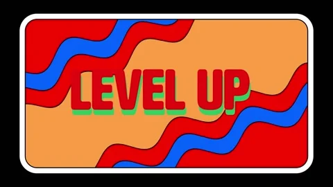Animation of level up text banner over abstract wavy lines in seamless pattern Stock Footage 330594119