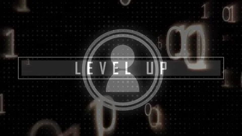 Animation of level up text, binary coding and data processing Stock Footage 229813758
