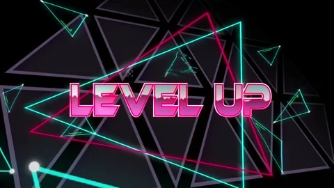 Animation of level up text over geometri... | Stock Video | Pond5