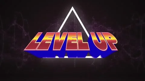 Animation of level up text over neon triangle pattern on black background Stock Footage 247259721