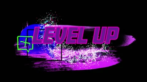 Animation of level up text over shapes o... | Stock Video | Pond5