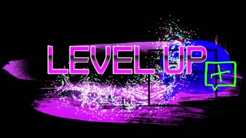 Animation of level up text over shapes o... | Stock Video | Pond5