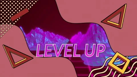 Animation of level up text over shapes | Stock Video | Pond5