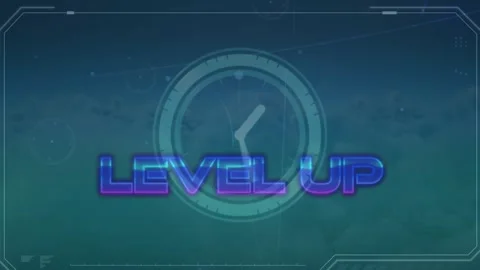 Animation of level up text over ticking clock and network of connections against Stock Footage 328357388
