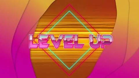 Animation of level up text with shapes over orange backround Stock Footage 169858362