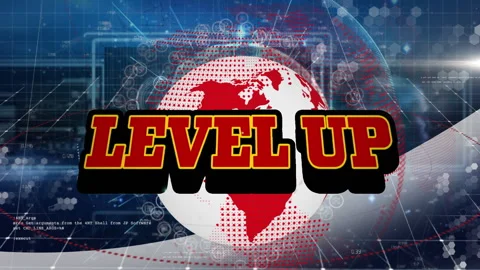 Animation of level up text with speech bubble against globe on digital interface 動画素材 316218502