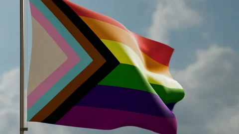 Animation of lgbt progress flag waving against blue cloudy sky Stock Footage 163450790