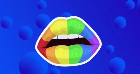 Animation of lgbtq rainbow lips over pattern on blue background Stock Footage 246736403