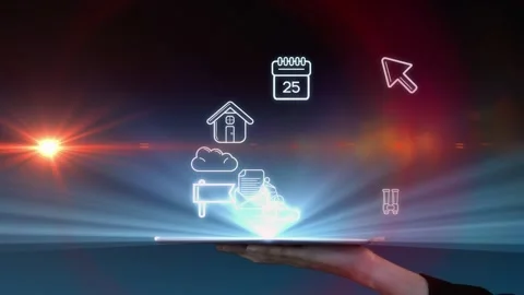 Animation of light beam moving over caucasian businesswoman holding bright Stock Footage 327005071