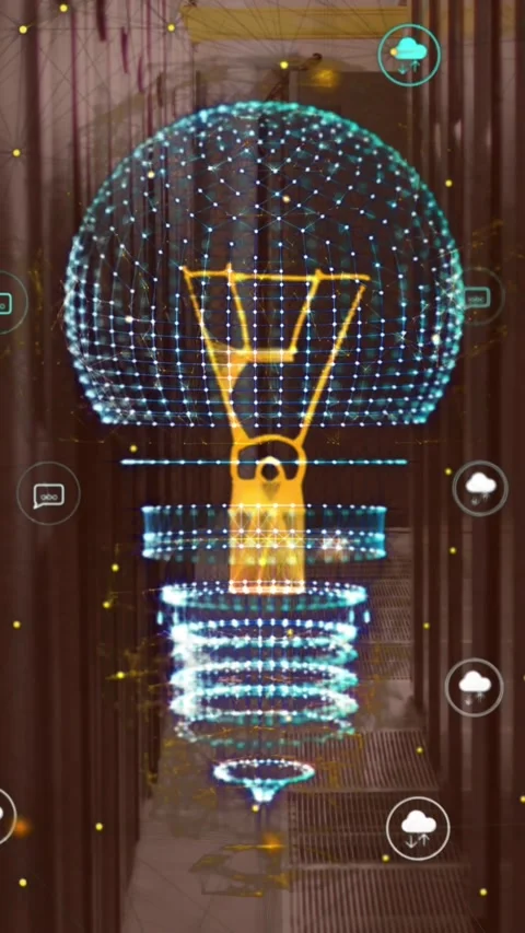 Animation of light bulb and data processing with connections over computer Stock Footage 342802271