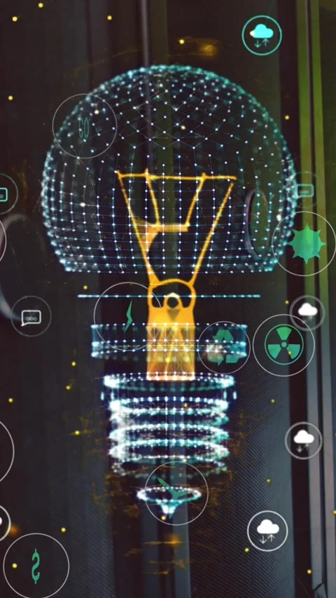 Animation of light bulb and data processing with connections over computer Stock Footage 342802274