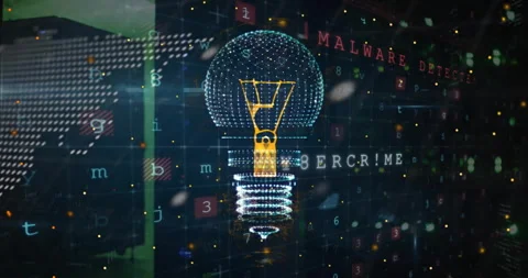 Animation of light bulb and digital data processing over dark background Stock Footage 267187096