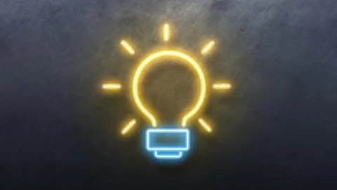 Animation light bulb and idea concept Icon Neon Light Glowing Stock Footage 130931445