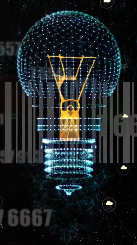 Animation of light bulb, bar code and data processing Stock Footage 323897093