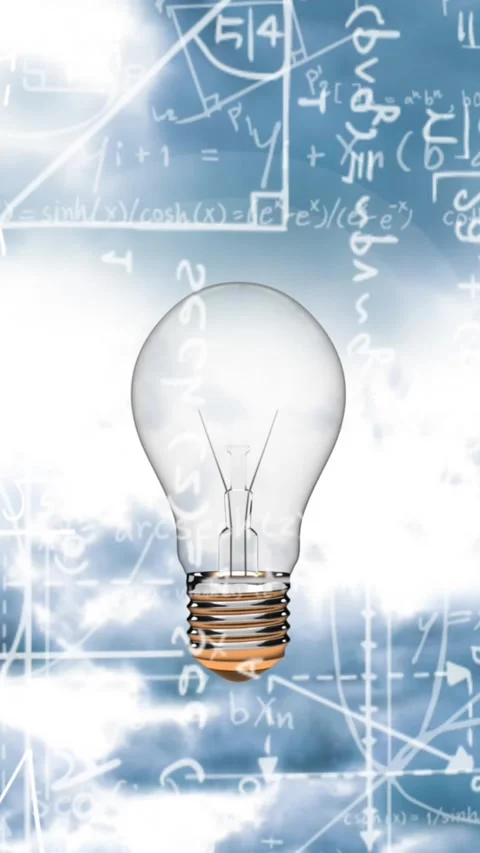 Animation of light bulb with scientific formulae and data processing Stock Footage 331718363