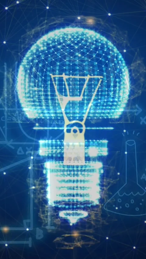 Animation of light bulbs and data processing Stock Footage 342595058
