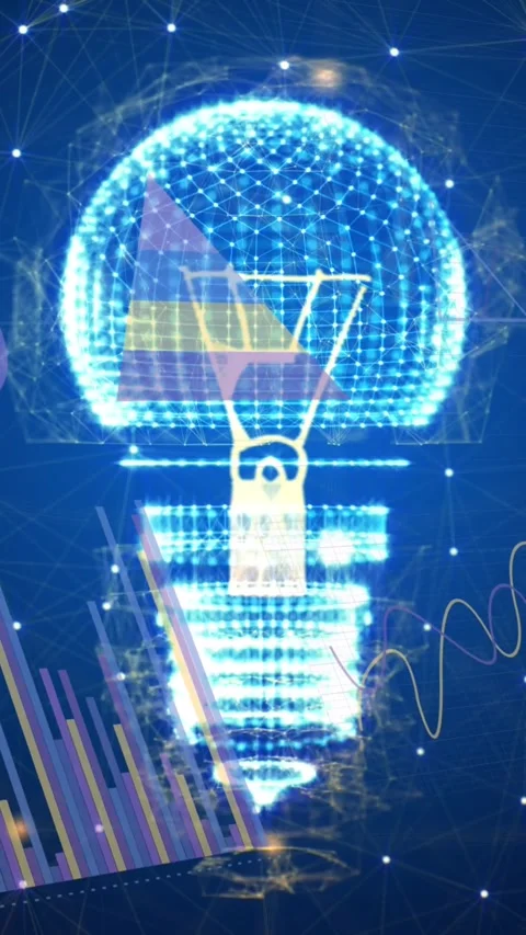 Animation of light bulbs and data processing Stock Footage 342595076