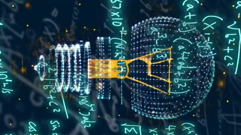 Animation of light bulbs over mathematical equations on blue background Stock Footage 312355105
