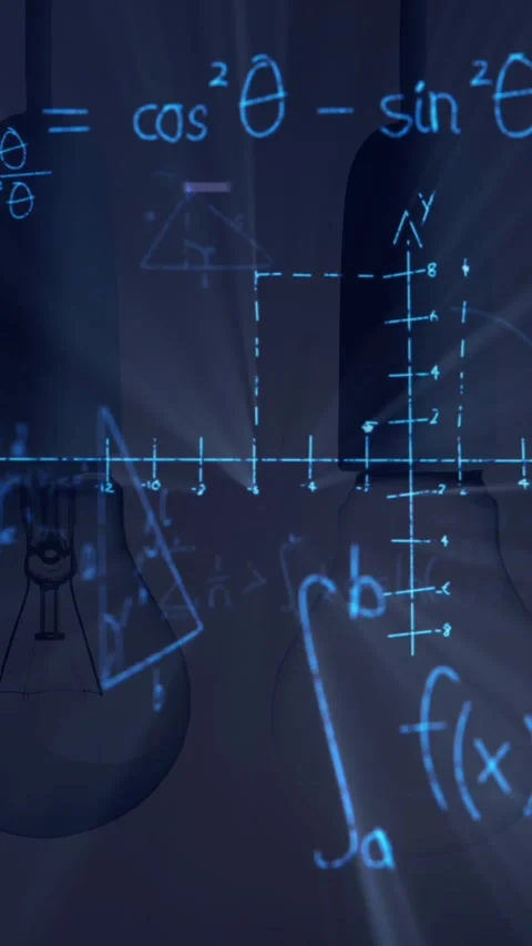 Animation of light bulbs with scientific formulae and data processing Stock Footage 331718362