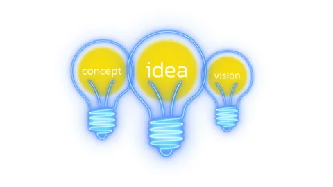 Animation of light bulbs with the word idea, concept and vision. Stock Footage 261138801